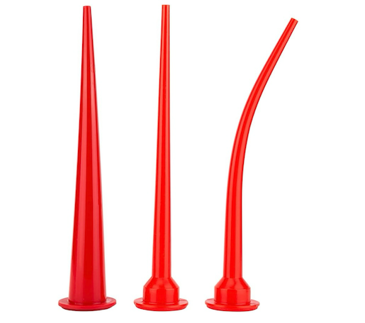 3 PCS Caulking Nozzles for Sausage Caulking Gun,Total length 11.8 inches Red, Reusable Caulk Nozzle Applicator, Durable Epoxy Piston Caulk Cap, Replacement Extension Tool