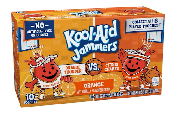 Kool-Aid Jammers Orange Thunder vs Citrus Champs Artificially Flavored Drink, 10 Pouches, for On-the-Go, on the Bench, or in the Stands, Orange Flavor, No Artificial Dyes, 6 fl oz 4 cases