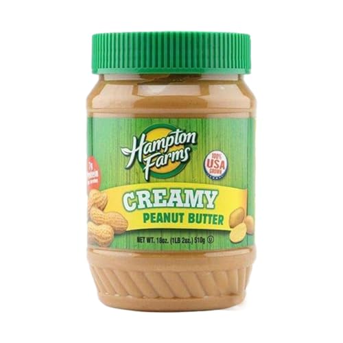 Hampton Farms USA Grown All-Natural Creamy Peanut Butter, 18 oz Jar