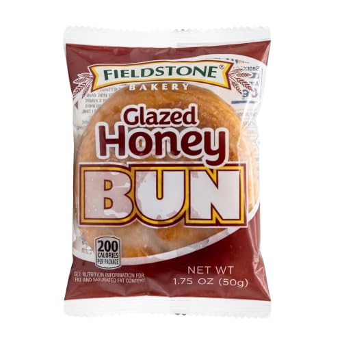 Fieldstone Bakery Glazed Honey Buns,  1.75 oz Individually Wrapped Pastries, Only 200 Calories Each, Sweet Dough with Cinnamon & Honey, Light Glaze, Retail-Ready Caddy