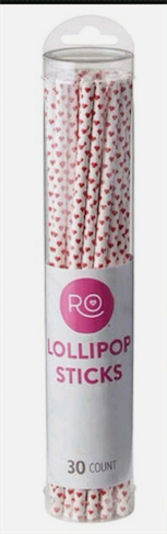 WILTON 6" Lollipop Cake Pop Treat Sticks 30 Count Total White W/Red Hearts