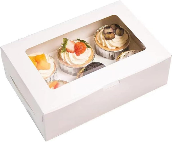 Cupcake Boxes Bulk with Clear Display Window Hold 6 Standard Cupcakes, Disposable Food Grade White Cupcake Carrier Cupcake Container, Perfect for Cupcakes Muffins Cookies Pastries
