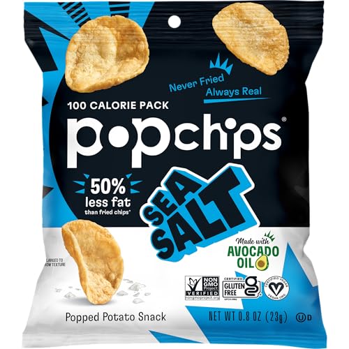 Popchips Potato Chips, Sea Salt Flavor, Snack Size Bags, 0.8oz