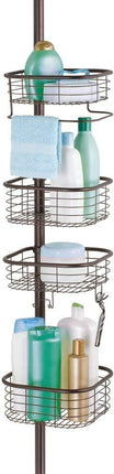 mDesign Metal Bathroom Shower Storage Constant Tension Pole Caddy - Adjustable Height - 4 Positionable Baskets - for Organizing and Containing Hand Soap, Body Wash, Wash Cloths, Razors - Bronze