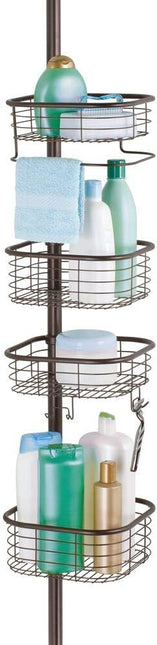 mDesign Metal Bathroom Shower Storage Constant Tension Pole Caddy - Adjustable Height - 4 Positionable Baskets - for Organizing and Containing Hand Soap, Body Wash, Wash Cloths, Razors - Bronze