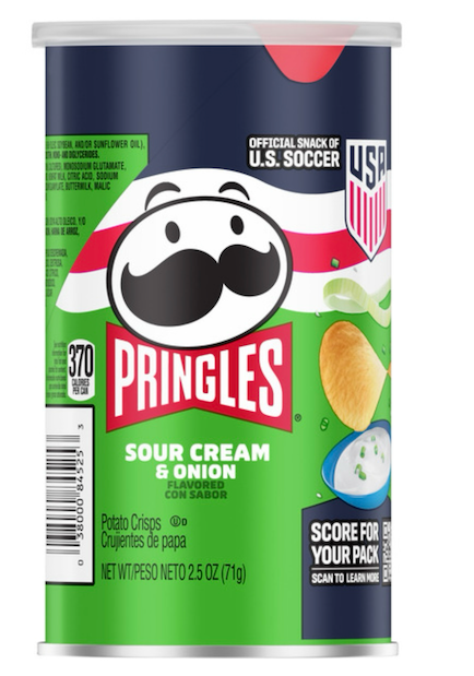 Pringles Potato Crisps Chips, Lunch Snacks, On-the-Go Snacks, Grab N' Go, Sour Cream and Onion, 2.5oz Can (1 Can)