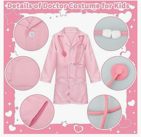 Hercicy Doctor Costume for Kids Includes Doctor Nurse Scrubs Pants with Caps and Stethoscope for Toddler Children Halloween Cosplay, Aged 5-8