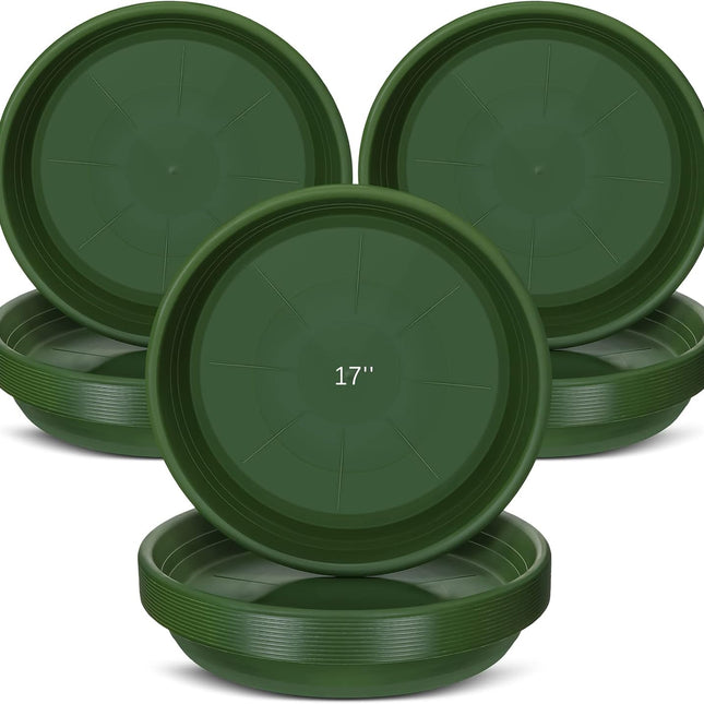 12 Pcs Plastic Plant Saucer 17 Inch Green Drip Trays Heavy Duty Plant Trays for Pots 13 Inch Bottom Large Round Plant Dish Planter Tray Plant Water Trays Flower Pot Trays for Indoors Outdoor Plant