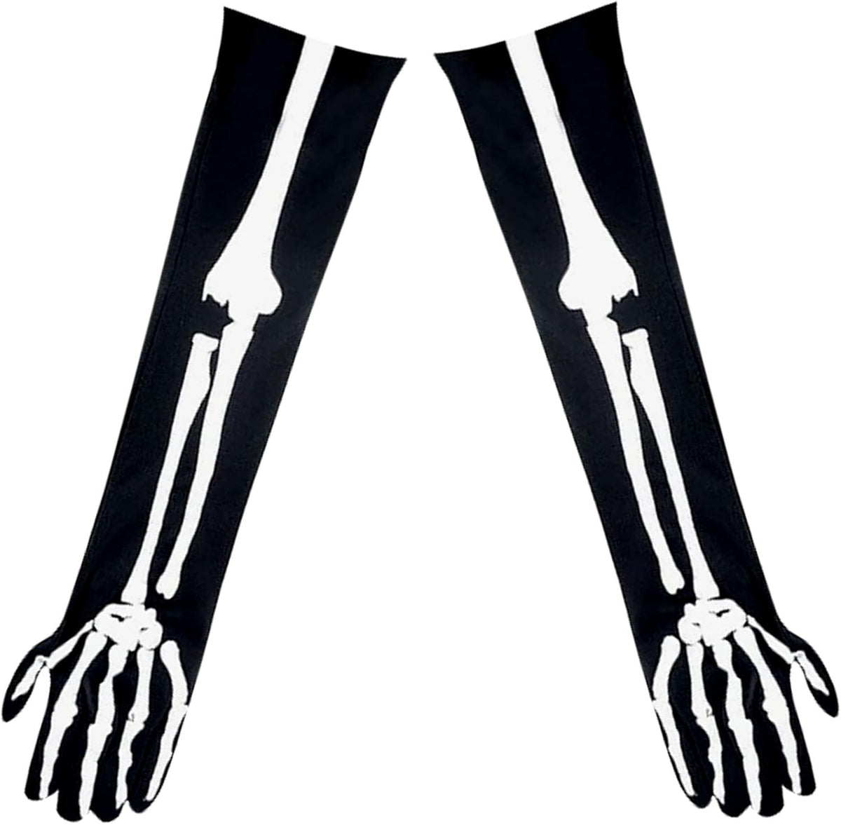 Halloween Skeleton Arm Gloves, Halloween Bone Gloves, Black Cosplay Accessory Costumes with White Bone Design, for Women, Men, Parties, Cosplay, Performance, Daily Wear