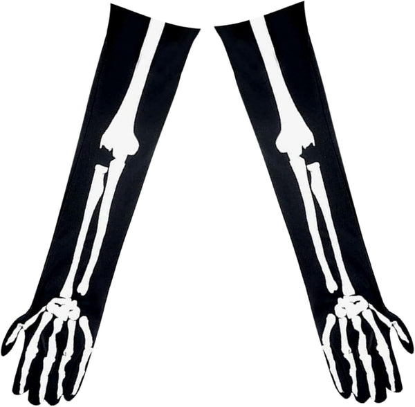 Halloween Skeleton Arm Gloves, Halloween Bone Gloves, Black Cosplay Accessory Costumes with White Bone Design, for Women, Men, Parties, Cosplay, Performance, Daily Wear