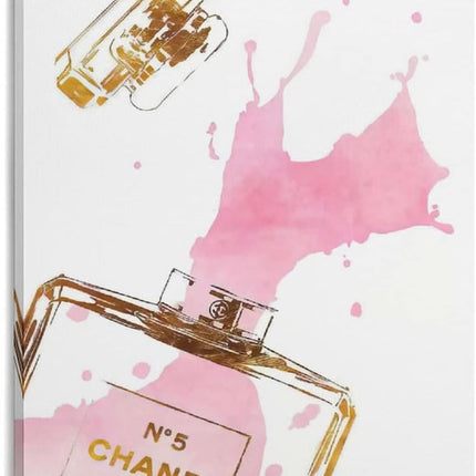 Yamaxun ART Fashion Gold Perfume Bottle Pink Splash Canvas Print Poster Poster Modern Office Decorative Picture Posters Room Aesthetic Decor Painting Canvas Gift 16x24inch(40x60cm), 16x24inch-Frame