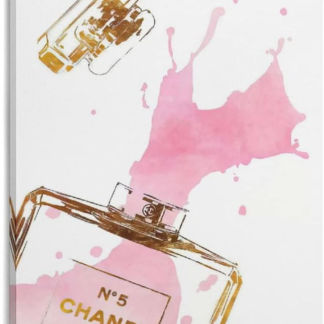 Yamaxun ART Fashion Gold Perfume Bottle Pink Splash Canvas Print Poster Poster Modern Office Decorative Picture Posters Room Aesthetic Decor Painting Canvas Gift 16x24inch(40x60cm), 16x24inch-Frame