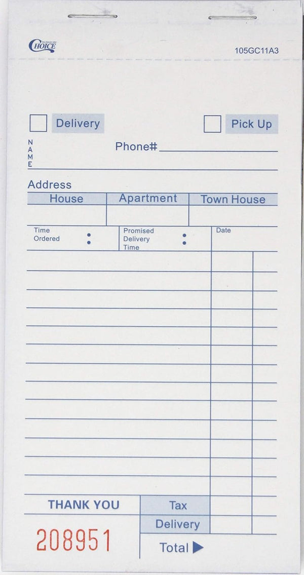 Choice White Delivery Order Form Paper, Carbonless 3 Par Box Pack - 500 Total Sheets)