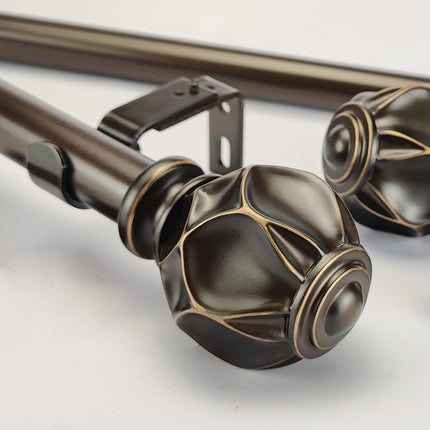 Adjustable Antique Bronze Curtain Rod with Round Embossed Finial, 72-144 inch, 1 inch Diameter, Telescoping Single Drapery Rod for window width 68-140 inch, 1 Pack