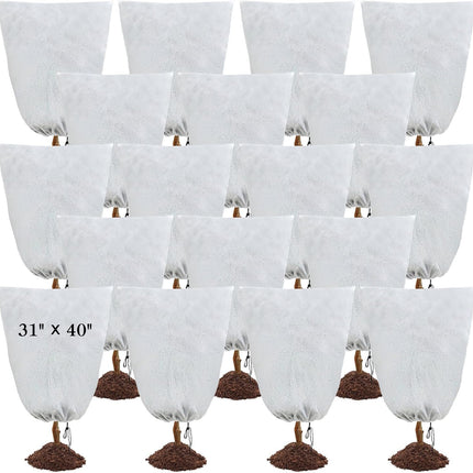 18 Pcs Plant Covers Freeze Protection Bulk Frost Cloth Bags with Drawstring Shrub Jacket Frost Blankets Warm Plant Protection Cover Bags for Outdoor Potted(White, 31'' x 40'')