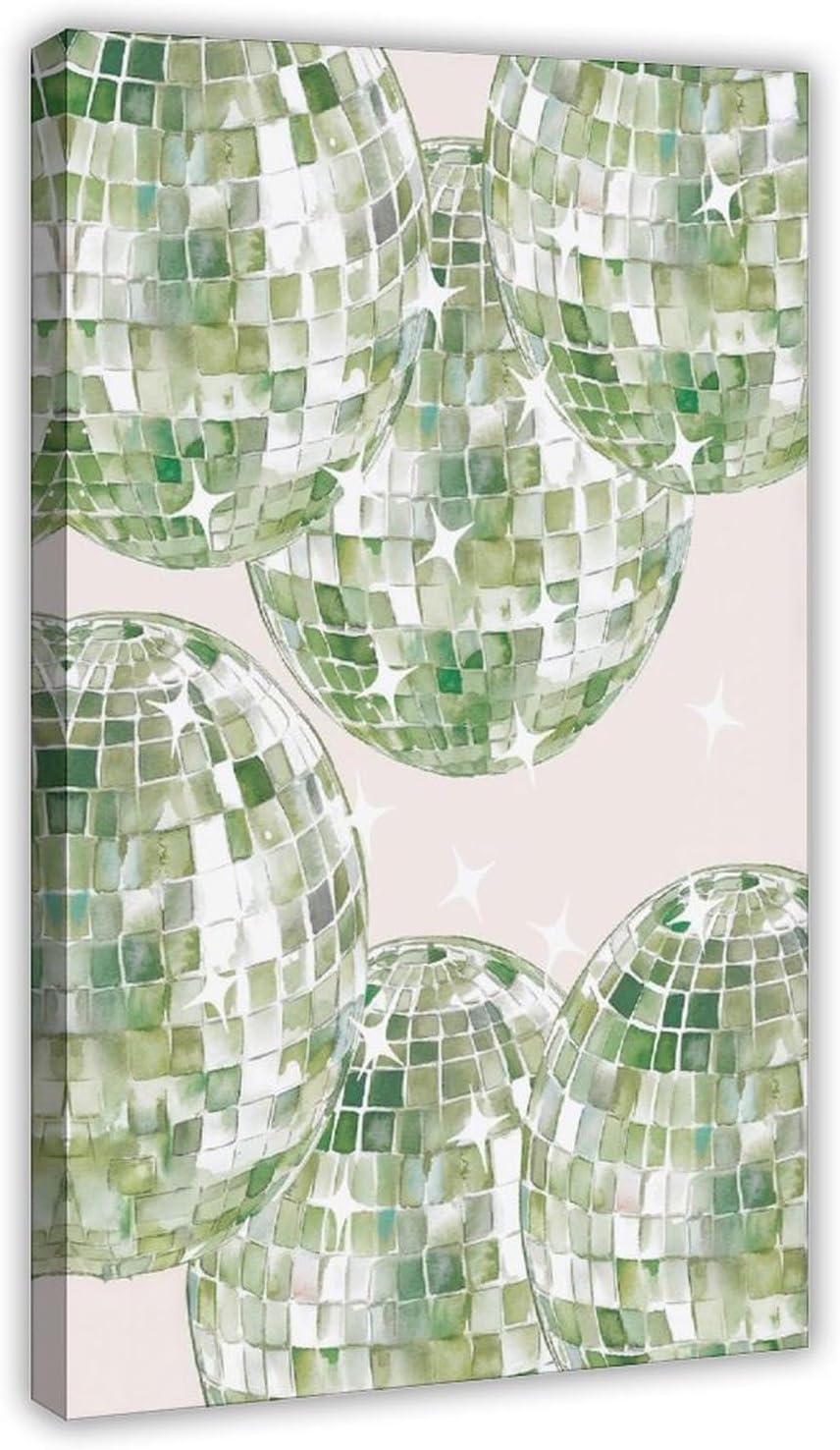 Kroey Sage Green Disco Ball Print, Aesthetic 70s Wall Art, Apartment Retro Poster, Trendy Art Frame-style 23.5x15.5 inch