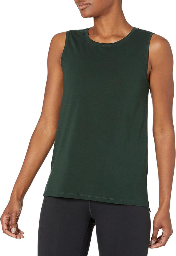 Amazon Essentials Women's Soft Breathable Cotton Relaxed-Fit Yoga Tank Top for Sports Wear (Available in Plus Size)