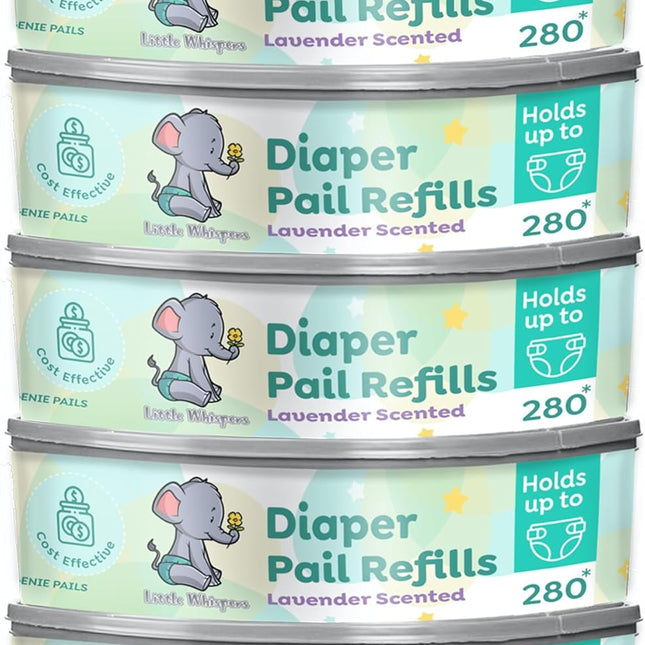 LittleWhispers Diaper Pail Refill Bags - Compatible with Diaper Genie Pails - Lavender Scented (5 Pack)