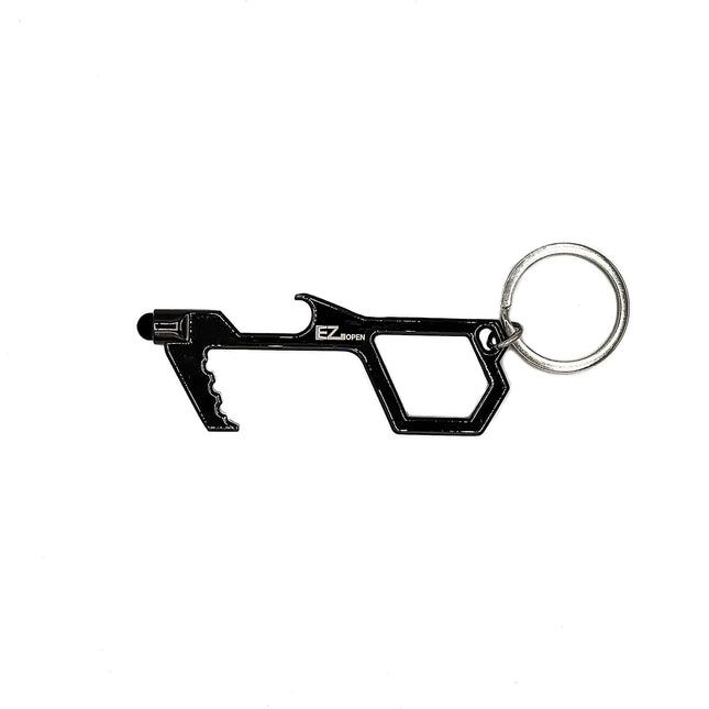 No Touch Door Opener Multitool With Stylus Tip - Contactless Door Operation - Touch Free ATM And Elevator Operation - Bottle Opener - Key Ring - 1 pc, Black