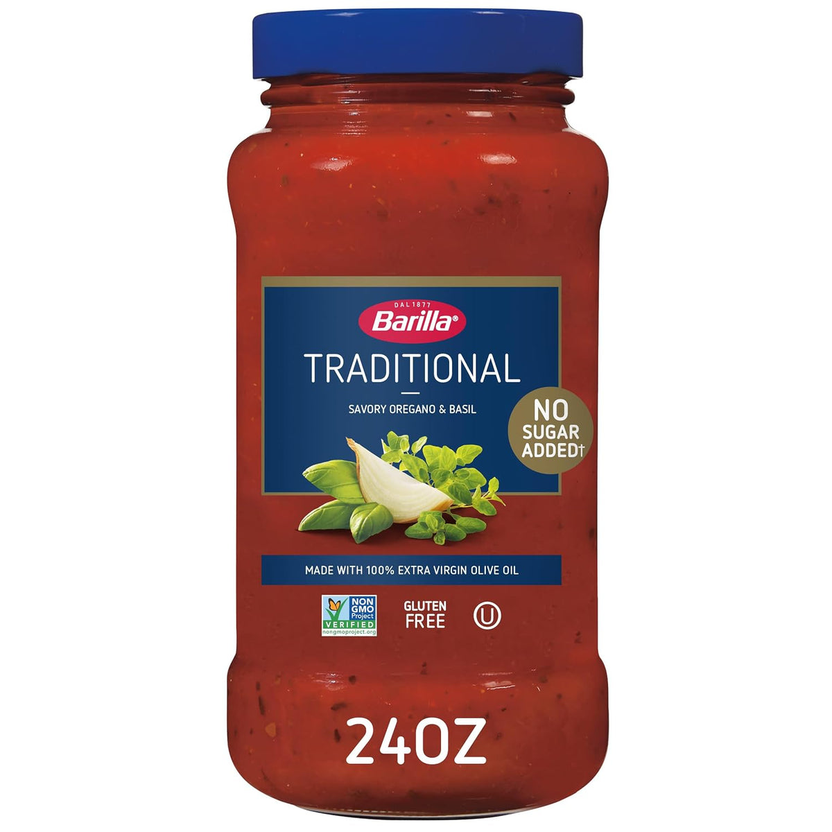 BARILLA Premium Pasta Sauce Traditional, 24 Ounce Jar - NO ADDED SUGAR - Made with 100% Extra Virgin Olive Oil - No Artificial Colors, Flavors or Preservatives - Non-GMO, Gluten Free, Kosher .