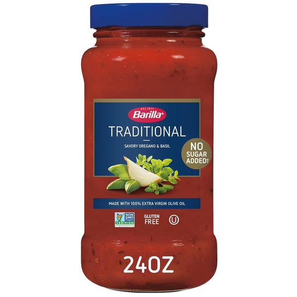 BARILLA Premium Pasta Sauce Traditional, 24 Ounce Jar - NO ADDED SUGAR - Made with 100% Extra Virgin Olive Oil - No Artificial Colors, Flavors or Preservatives - Non-GMO, Gluten Free, Kosher .