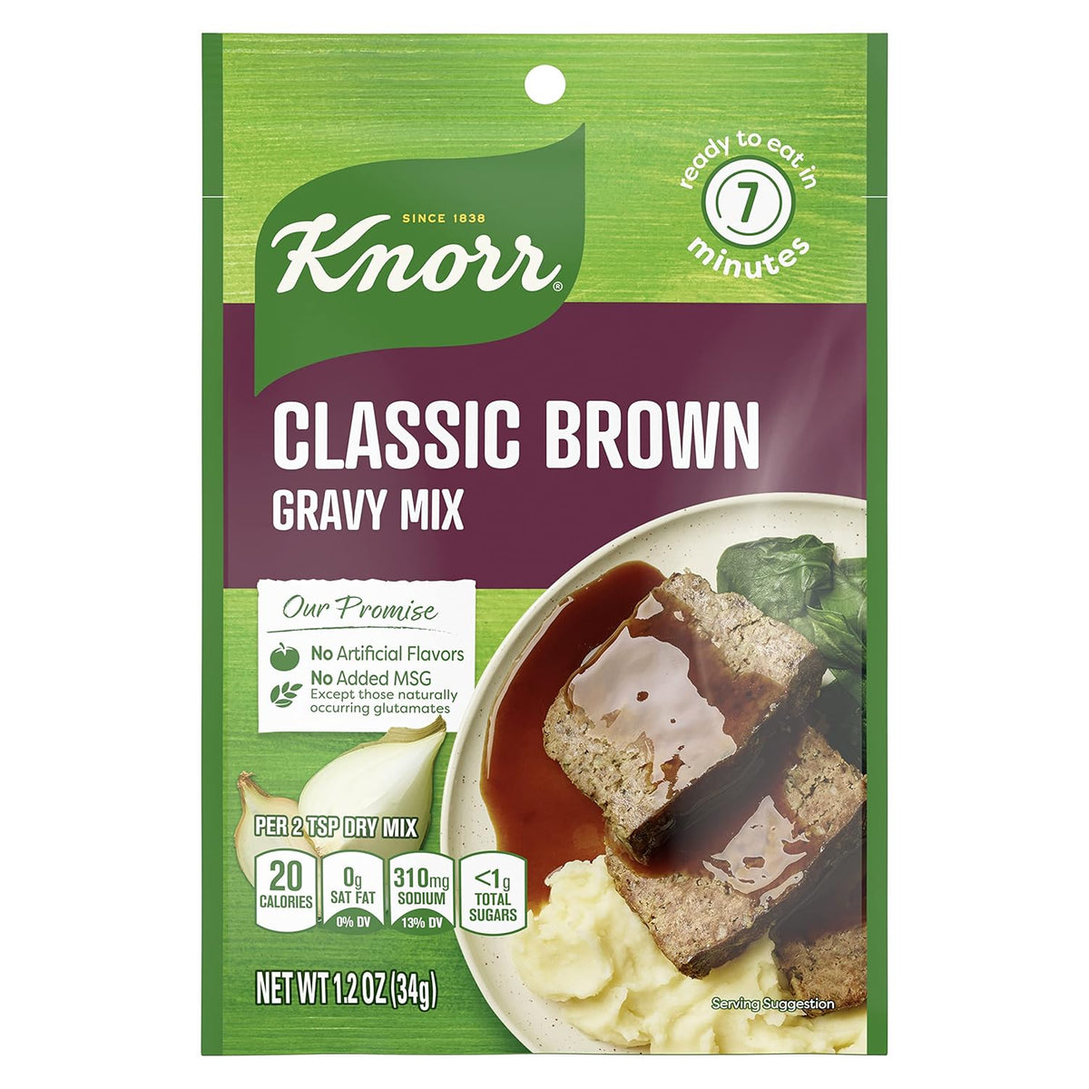 Knorr Gravy Mix For Delicious Easy Meals and Side Dishes Classic Brown Gravy With No Artificial Flavors, No Added MSG 1.2 oz. EXP: 7/2027