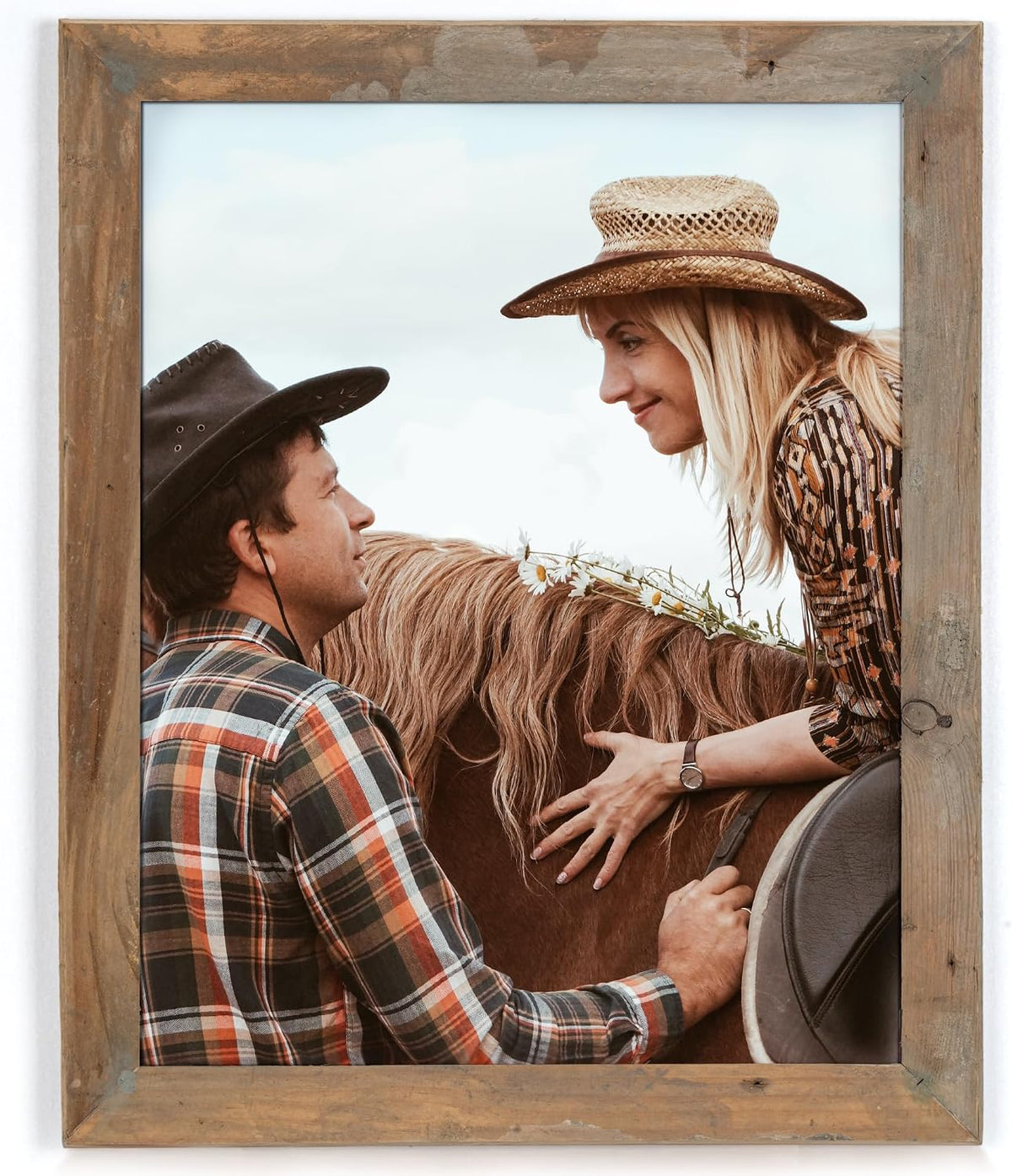 Rustic Picture Frame 16x20, Reclaimed Barnwood Frame with Beveled Edge | Farmhouse Style Photo Frame with HD Tempered Glass, Distressed & Vintage Poster Frame, Horizontal & Vertical Display