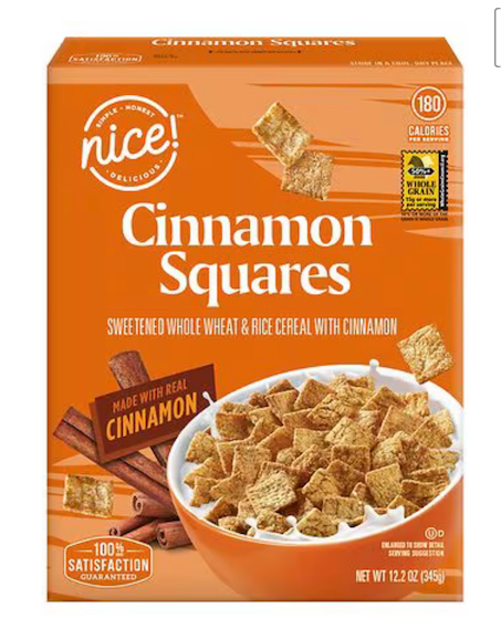 Nice! Cinnamon Squares Cereal, 12.2 oz . EXP: 1:2027