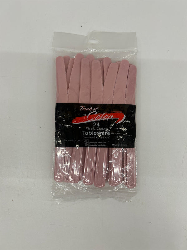 24 plastic cutlery tableware pink