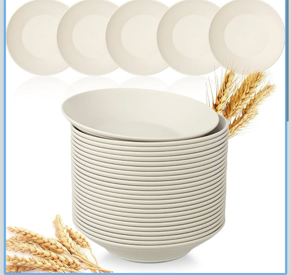Plastic Plates Dinnerware Unbreakable Reusable Dishwasher Microwave Kitchen Dishes Deep Dinner Plates for Kids (Beige)