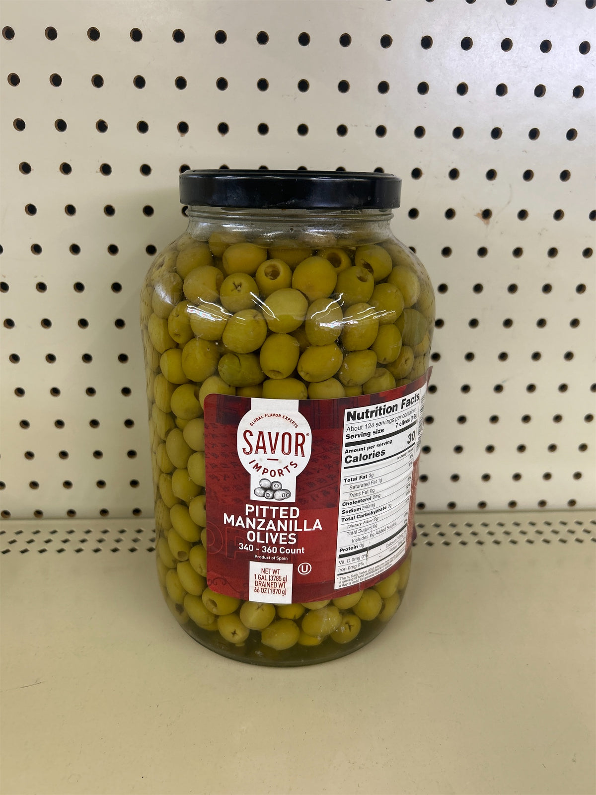 Savor imports pitted manzanilla olives 340-360 count 1 GAL